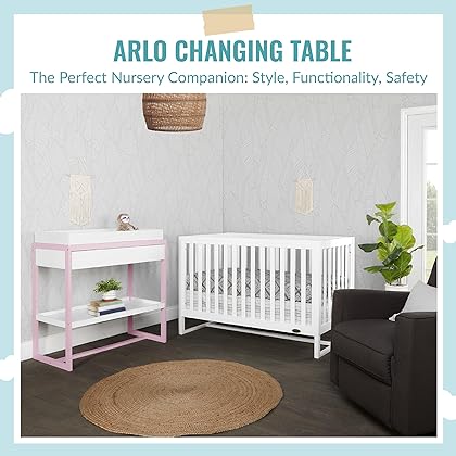 Dream On Me av2023-Dream nontoxic strap-3b688703 Arlo Changing Table in Blush Pink, Made of Solid New Zealand Pinewood, Non-Toxic Finish, Comes with Water Resistant Mattress Pad & Safety Strap