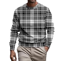 Crewneck Sweatshirt Men,Trendy Plaid Graphic Print Sweatshirt Comfy Casual Autumn Winter Vintage Pullover Tops