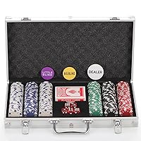Poker Chips Set for Texas Holdem,Blackjack, Tournaments with Aluminum Case,2 Decks of Cards, Dealer, Small Blind, Big Blind Buttons and 5 Dice,11.5 Gram