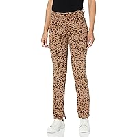 Women's Leopard Printed Hi Waisted Straight Jean with Inseam Slit