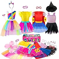 Jeowoqao Girls Dress up Trunk Princess Set, 24 PCS Pretend Play Costume Set, Fairytale, Supergirl, Princess, Rainbow Girls Costume for Toddler/Little Girls Ages 3-5yrs