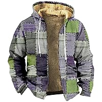 Mens Winter Jacket Western Aztec Jacket Long Sleeve Sherpa Lined Shirt Jacket Flannel Plaid Fleece Coats Jacket
