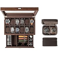 TAWBURY GIFT SET | Bayswater 12 Slot Watch Box with Drawer (Brown) and Fraser 2 Watch Travel Case (Brown)