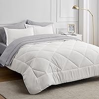 Bedsure Ivory Queen Comforter Set - 7 Pieces Reversible Queen Bed in a Bag, Queen Bed Set Ivory and Grey with Comforters, Sheets, Pillowcases & Shams