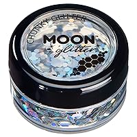 Holographic Chunky Glitter by Moon Glitter – 100% Cosmetic Glitter for Face, Body, Nails, Hair and Lips - 0.10oz - Silver