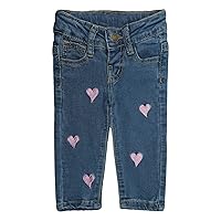 KIDSCOOL SPACE Baby Little Girls Jeans,Embroidered Strechy Denim Soft Slim Pants