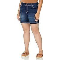 Royalty For Me Womens High Rise Plus Size Essential 2-Button Side Slit Hem Shorts, Midnight Sky Blue Rips, 22W