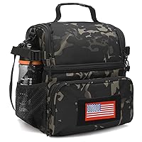 ATRIPACK 2 Compartment Lunch Bag for Men Adult, Tactical Lunch Box Leakproof Insulated Large Cooler Bag for Work with Adjustable Shoulder Strap Flag Double Layer Lunch Pail（Camo-Black）