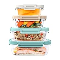 Bentgo®️ Glass Leak-Proof Food Storage Set - 8 Piece Stackable 1-Compartment Meal Prep Containers & Airtight Locking Lids, Reusable, BPA-Free, Microwave, Freezer, Oven, Dishwasher Safe (Coastal Beach)