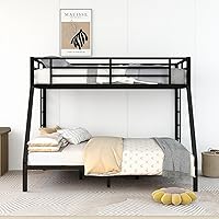 Metal Bunk Bed Twin XL Over Queen Size, Heavy Duty Metal Bunk Bed Frame for Teens Adults, Full Length Guardrail/Space-Saving/Noise Reduced/No Box Spring Needed