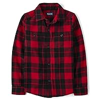 The Children's Place Girls' Long Sleeve Flannel Button Up Shirt, Red Buffalo Plaid, Large