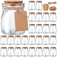 Suclain 50 Pack Glass Favor Jars with Cork Lid 3.4 oz Small Glass Bottles with 100 Labels 50 Gift Bags Twine Mini Candy Containers for Party Wedding Favors Pudding Honey DIY Projects