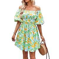 Pretty Garden Womens Short Puff Sleeve Casual A Line Ruffle Summer Dress