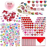 1534Pcs Valentines Day Stickers, Valentines Stickers for Kids, Colorful Heart Decorative Stickers Valentine Classroom Exchange Gift for Student Teacher