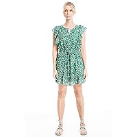 Max Studio Women's Ruffle Sleeve Short Dress, Green Leafy Pop Buds, Medium