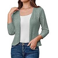 GRACE KARIN Women's Cardigans 3/4 Sleeve Open Front Cropped Cardigan Hollow Out Knit Shrugs for 2024 Summer