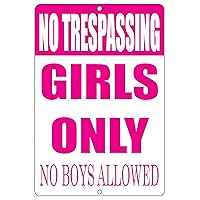 Rogue River Tactical Funny No Trespassing Girls Only Metal Tin Sign, 12x8 Inch, Wall Décor- Bar Daughter No Boys Allowed Bedroom Door (Pink)