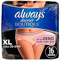 Always Discreet Boutique Adult Incontinence and Postpartum Underwear for Women, Maximum Protection, XL, Rosy, 16 Count (Packaging May Vary)