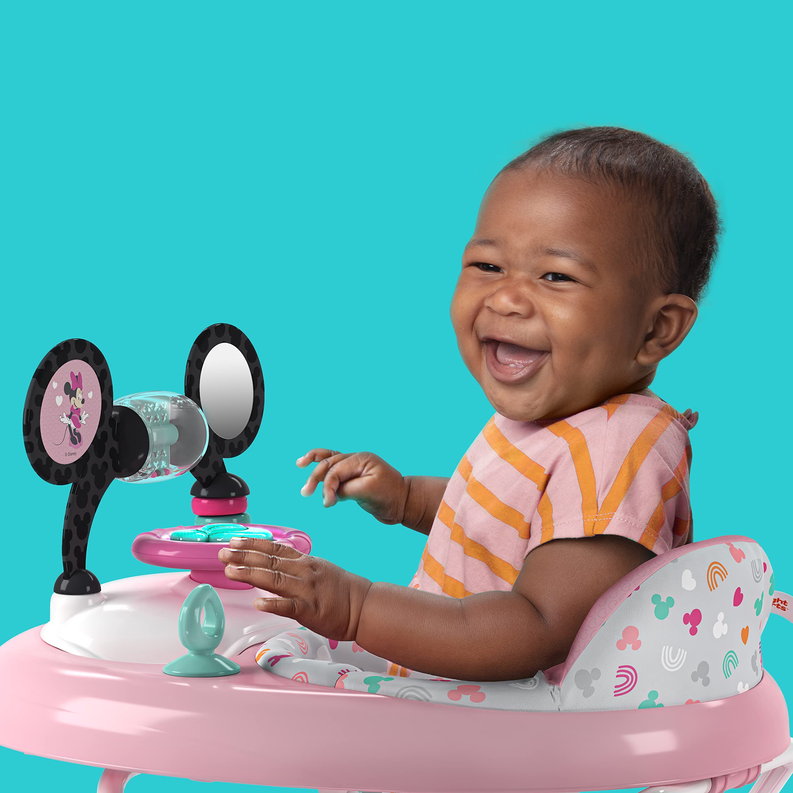 Bright Starts Disney Baby Minnie Mouse Forever Besties 2-in-1 Baby Activity Walker - Easy Fold Frame and Removable toy-station, 6 Months and up