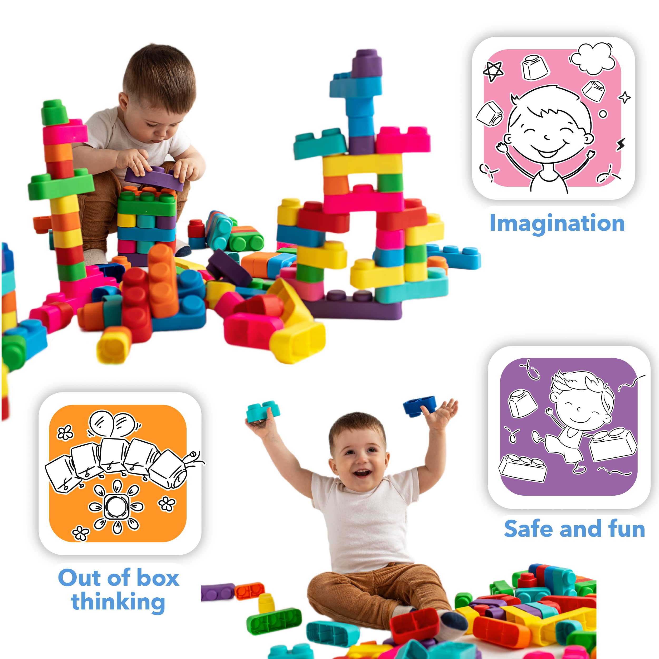 Far far land -Super Soft Building Blocks for Toddlers Ages 1-3 Years– Teaches & Enhances Creativity and Fine Motor Skills- STEM Building Set - 42 Pieces