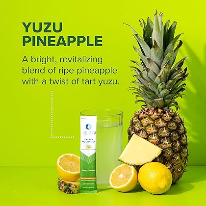 Liquid I.V. Hydration + Energy Multiplier - Yuzu Pineapple - Hydration Powder Packets | Electrolyte Drink Mix | Easy Open Single-Serving Stick | Non-GMO | 14 Sticks