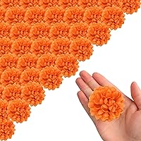 Halloween Artificial Marigold Flower Heads 60PCS 1.97 Inch Silk Marigold Flowers Heads Bulk Lifelike Marigold Flowers Head Orange Artificial Marigold Flower Heads