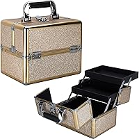 2-tiers Extendable Trays Cosmetic Makeup Train Case Organizer Travel - VK002, Champagne Glitter, champagne gold glitter (VK002-511)
