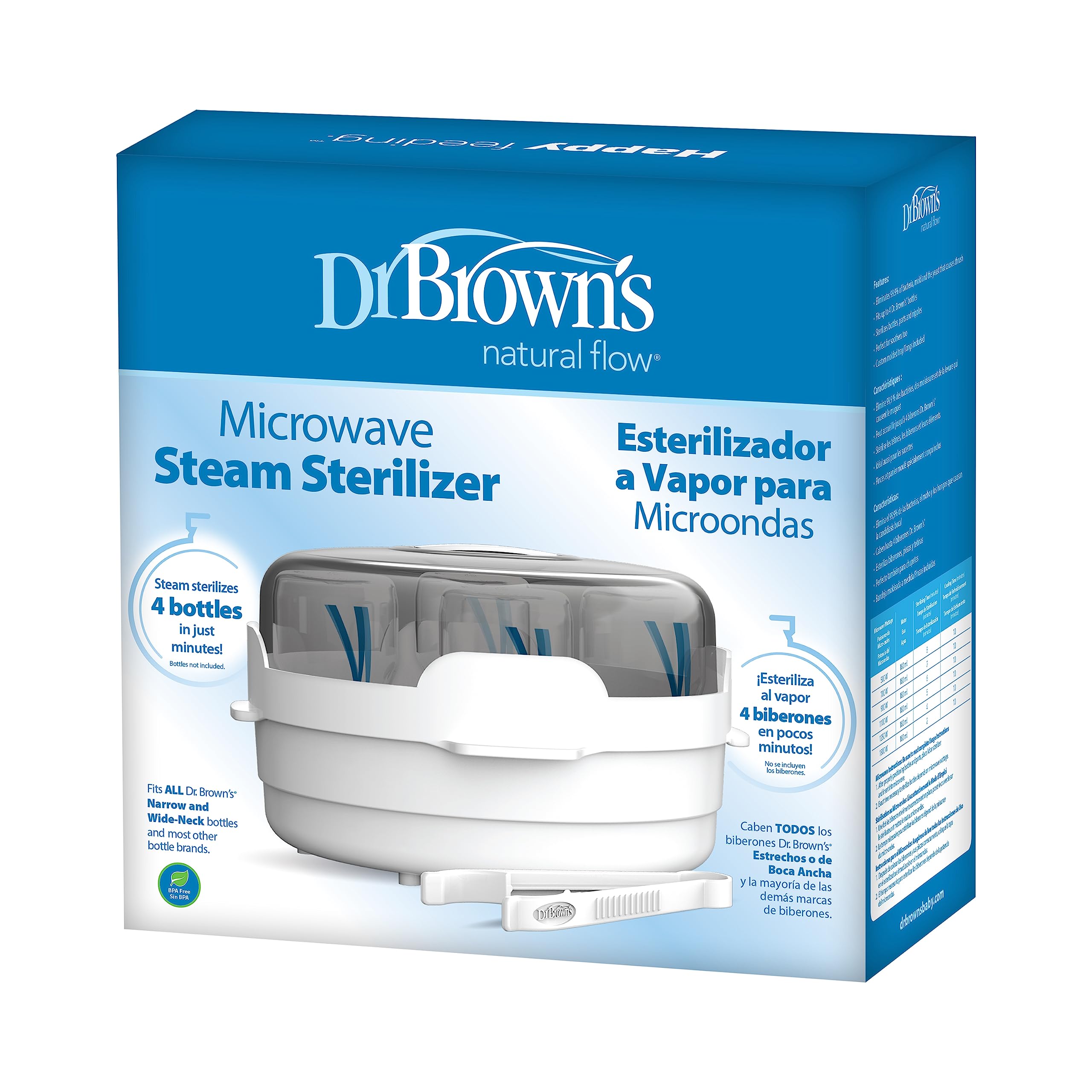 Dr. Brown's Microwave Steam Sterilizer for Baby Bottles, Nipples, Bottle Parts, Pacifiers, Teethers and Breast Pump Parts