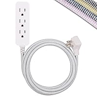 3 Outlet Power Strip Surge Protector Indoor Outdoor Extension Cord 16 Gauge 10 Ft 3 Prong Braided Extension Cords Flat Extension Cord Heavy Duty UL-Listed Gray/White 37914