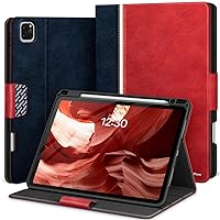 KingBlanc Case for iPad Pro 11-inch Case 4th/3rd/2nd Generation (2022/2021/2020) with Pencil Holder, Vegan Leather Bicolor Stand Cover, Auto Sleep Wake, Apple Pencil 2. Charging, Red × Dark Blue