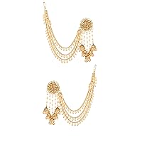 Indian Bahubali Style Long Tassel With Multiple Small Jhumki Earring & Back Hair Chain For Women