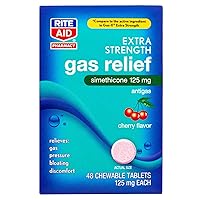 Rite Aid Gas Relief Extra Strength Chewable Tablets - 48 Count, Simethicone Antigas Chewables, 125 mg | Gas and Bloating Relief | Anti Gas | Bloating Relief for Women and Men | Acid Reflux Medicine