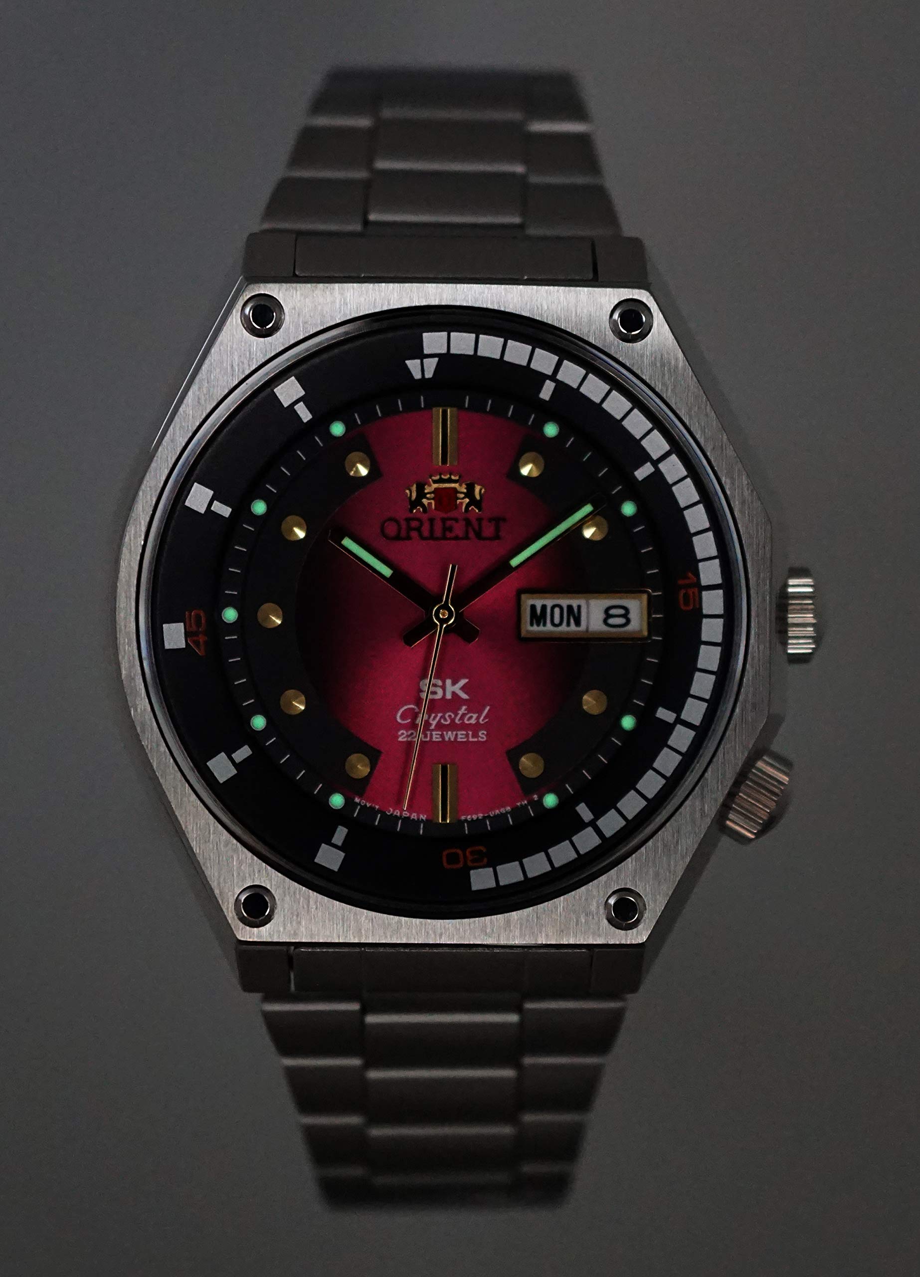 ORIENT スポーツ SK レトロ 70年代 自動巻き スチール 腕時計 レッドダイヤル RA-AA0B02R, レッド