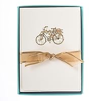 Graphique Flower Bicycle La Petite Presse Boxed Notecards, 10 Embellished Gold Foil Blank Cards with Matching Envelopes and Storage Box, 3.25