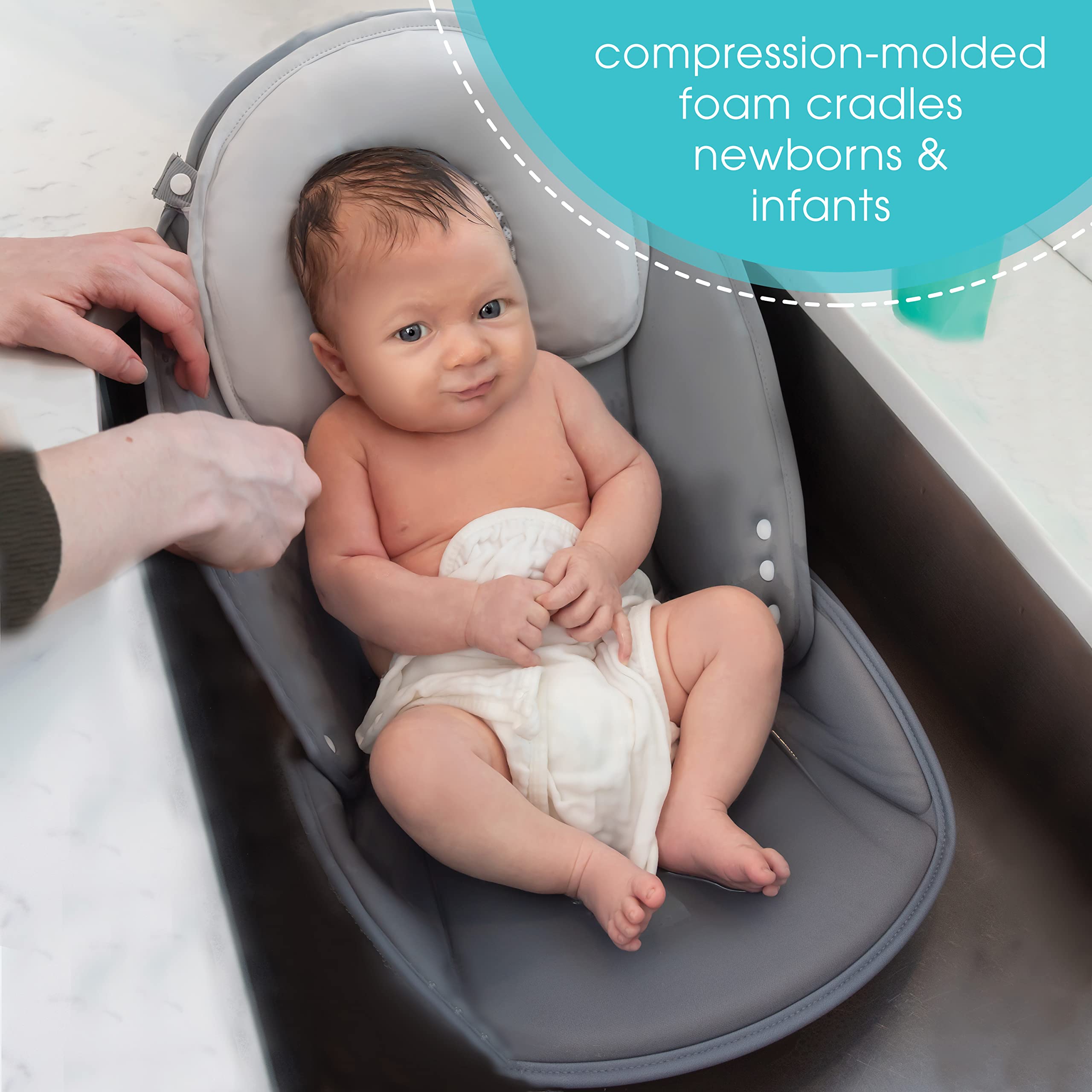 Summer® Snug Support in-Sink Bather – Bathe Newborns up to 6 Months with Confidence Right in The Sink - Compression-Molded Foam Baby Bath Sink Cushion is Adjustable and Includes Anti-Slip Grips