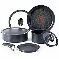 T-fal Ingenio Nonstick Cookware Set 8 Piece, Induction, Oven Broiler Safe 500F, Cookware, Pots and Pans, RV, Camping, Oven, Broil, Dishwasher Safe, Detachable Handle, Black