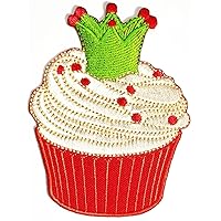 Cute Dessert Cupcake Patches Green Crown Prince Cupcakes Red Cup Kids Cartoon Sticker Handmade Embroidered Patch Arts Sewing Repair Fabric Jeans Jacket Bag Backpack