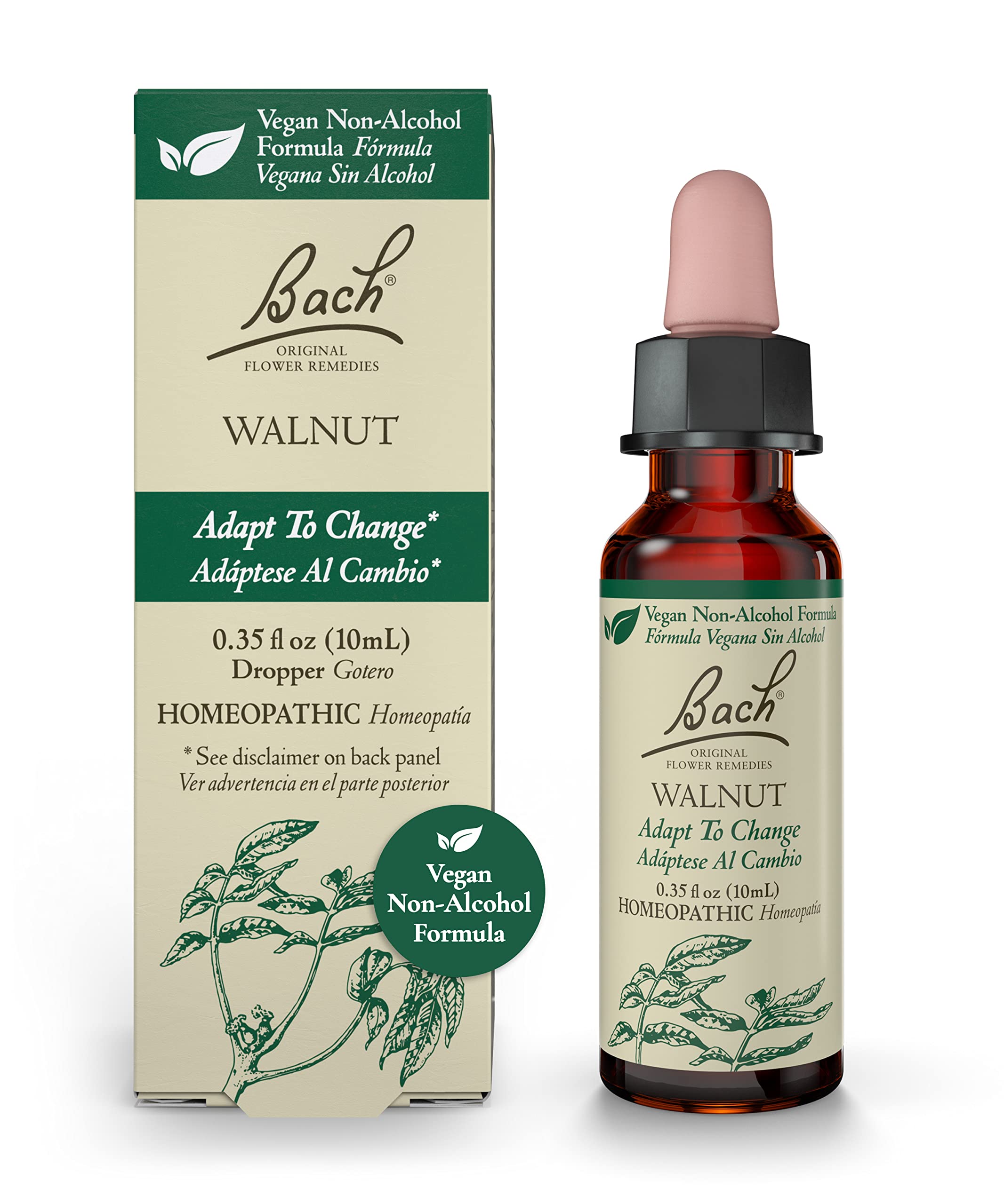 Bach Original Flower Remedies, Walnut for Adapting to Change (Non-Alcohol Formula), Natural Homeopathic Flower Essence, Holistic Wellness and Stress Relief, Vegan, 10mL Dropper, Clear