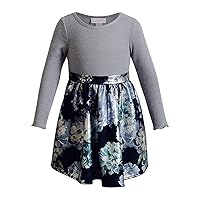 Youngland Girls' One Size Brushed Sweater Knit Floral Foil Printed Scuba Dress