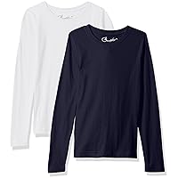 Clementine Apparel Girls 2 Pack Long Sleeve T Shirts Easy Tag Comfort Crew Neck Soft Cotton Blend Undershirts (3711)