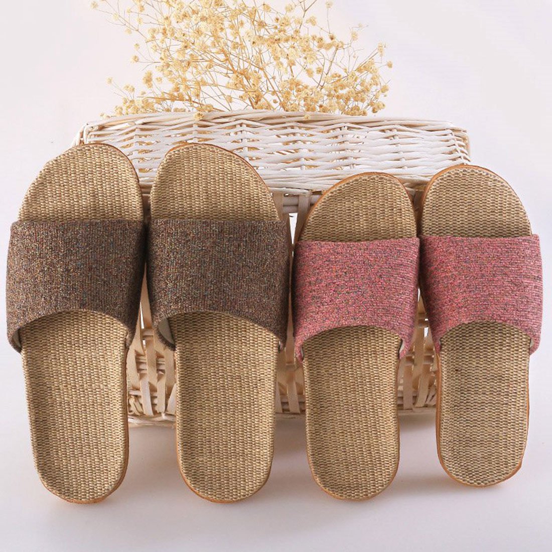 XINGYUE Flax Tatami Slippers No Slip Indoor Slippers Open Toe