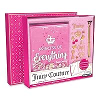 Make It Real Juicy Couture Boxed Journal Pen Set - Princess of Everything, Pink & Gold Glitter, w/Pen & Stickers, Diary for Girls Kids Tweens Teens