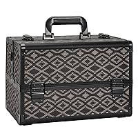Makeup Train Case Professional Cosmetic Organizer Aluminum Storage Box with 4 Adjustable Dividers Trays Lockable Portablewith Shoulder Strap - Black Grid