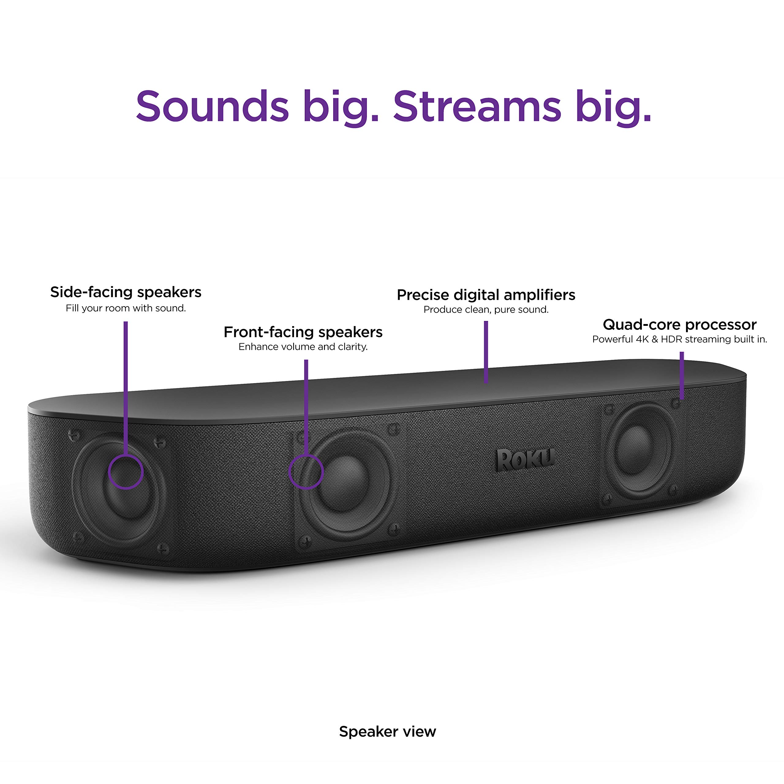 Roku Streambar | 4K HDR Streaming Device & Premium Roku Soundbar All In One, Roku Voice Remote, Free & Live TV
