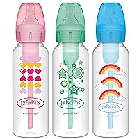 Dr. Brown’s Natural Flow® Anti-Colic Options+™ Narrow Sippy Bottle Starter Kit, 8oz/250mL, with Level 3 Medium-Fast Flow Nipple and 100% Silicone Soft Sippy Spout, 3 Pack, Green, Blue, & Pink, 6m+