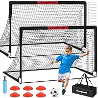Kids Soccer Goals for Backyard Set - 2 of 6x4 ft Portable Soccer Goal Training Equipment, Practice Soccer Net with Soccer Ball, Cones, Bag, Soccer Set for Kids Youth Toddler Games, Sports Outdoor Play