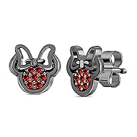Mini Mouse Stud Earrings 925 Sterling Silver Plated 14k Black Gold Plated Stud Earrings with Fashion Red Garnet Cubic Zirconia Studs for Girls and Women