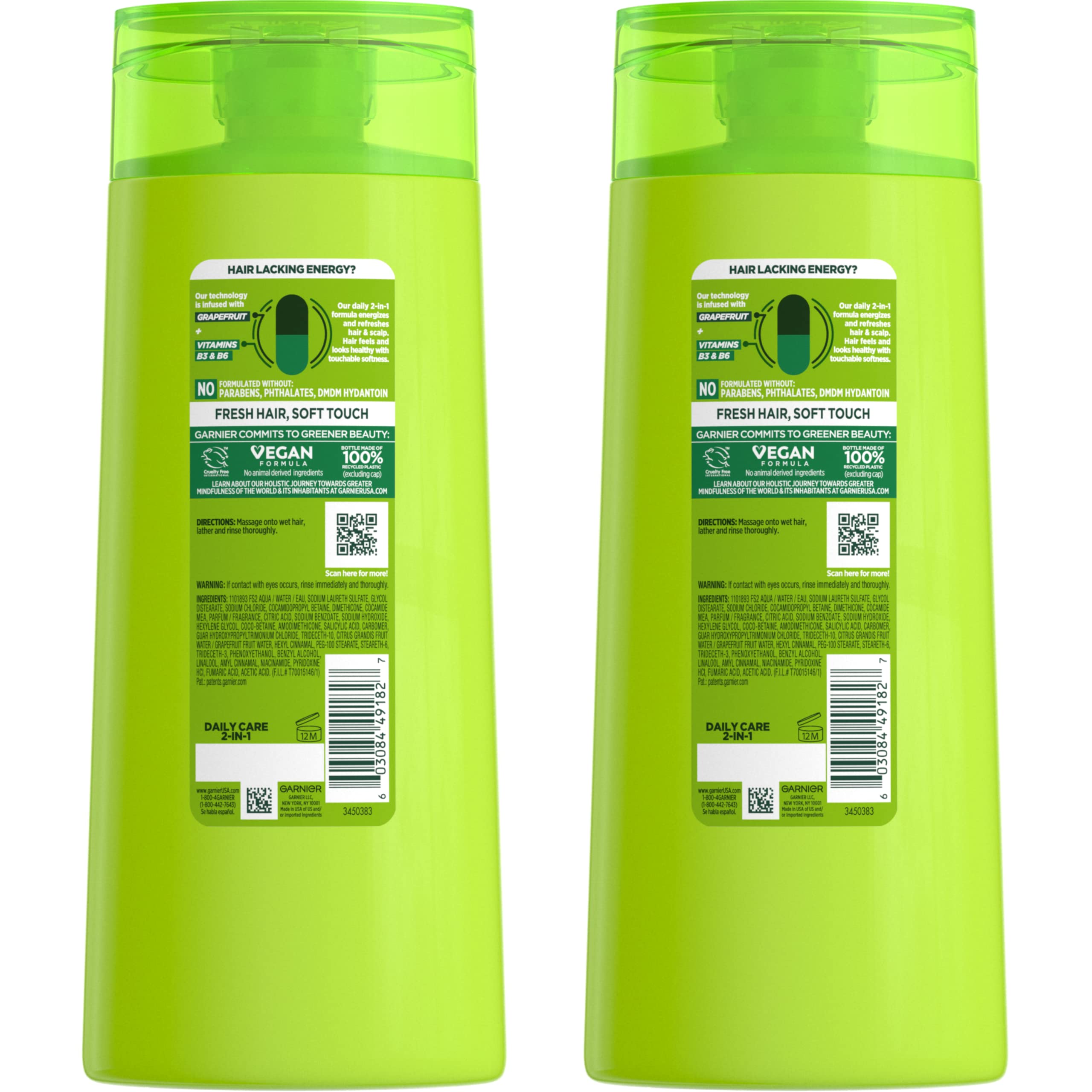 Garnier Fructis Daily Care 2-in-1 Energizing Shampoo + Conditioner, Vegan, 22 Fl Oz, 2 Count