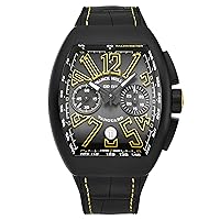 Men's 'Vanguard' Chronograph Black Dial Black Rubber/Leather Strap Automatic Watch 45CCBLKBLKYEL
