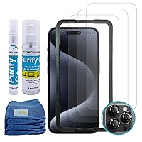 Complete Protection for Apple iPhone 15 Pro 6.1 Inch- Premium Ballistic Glass Screen Protector (3 Pack), Camera Lens Protectors and Screen Cleaner Kit [3.4oz + 0.8oz] with Microfiber Cloths